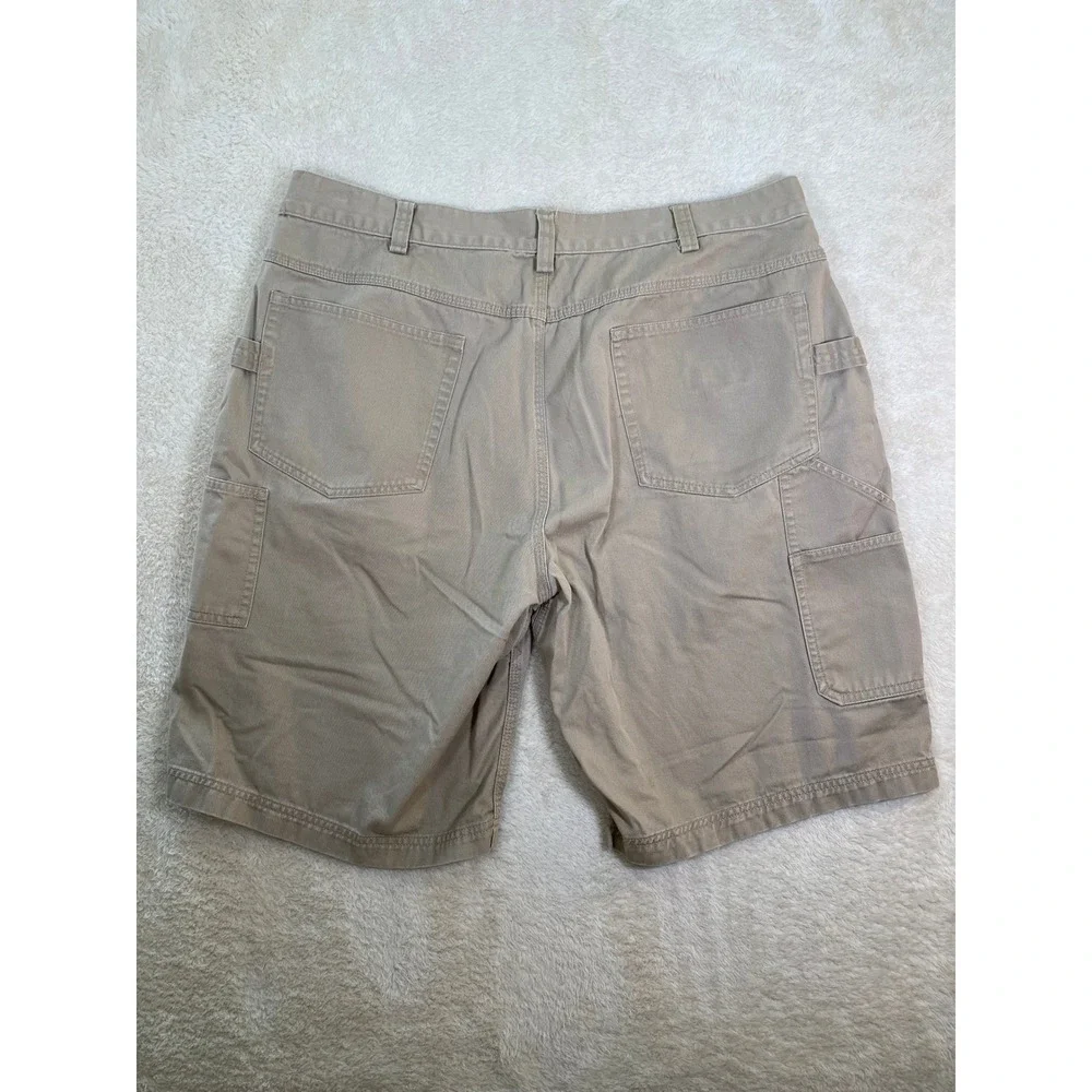 Duluth Trading Co Mens 40 Khaki Tan Cotton Canvas Carpenter Utility Work Shorts